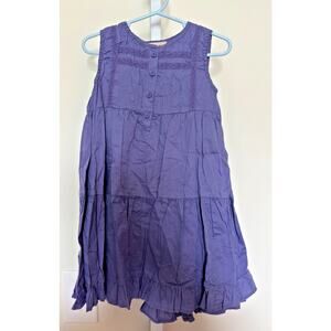 Vintage Style Cotton Dress Purple Lace Detail Prairie Girls 4T Tiered EUC